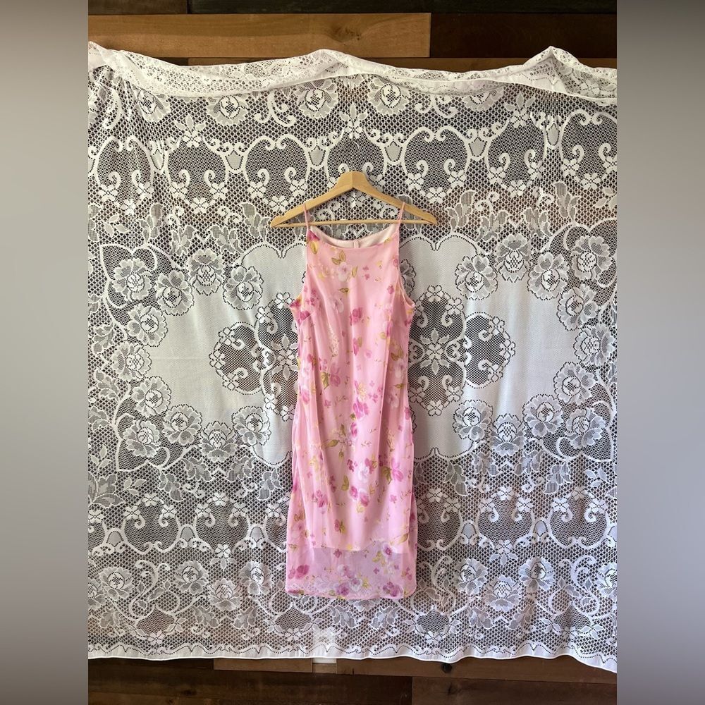 Vintage 90s Studio Y Sheer Slip Lined Floral Cottagecore Fairycore MIDI Dress - Picture 12 of 12